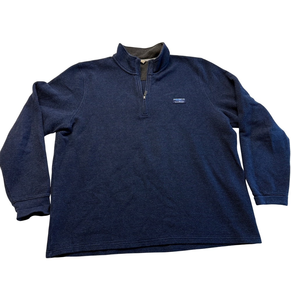 LL Bean Mens XL Lakewashed Ribbed Quarter Zip Pullover Cotton Blend Outdoor